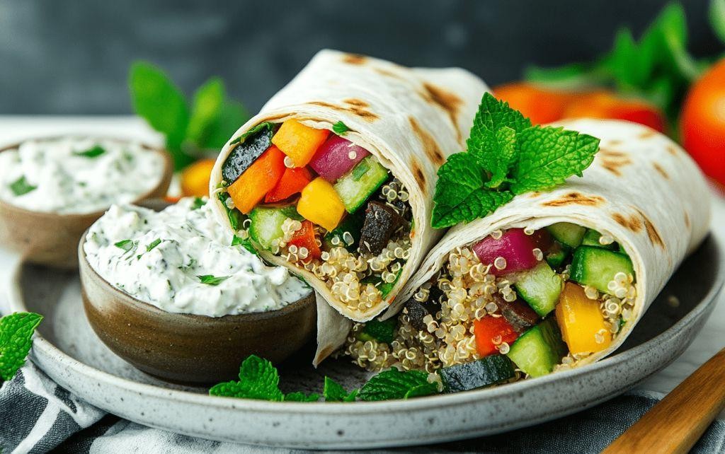 Greek Salad Veggie Wrap with Tzatziki