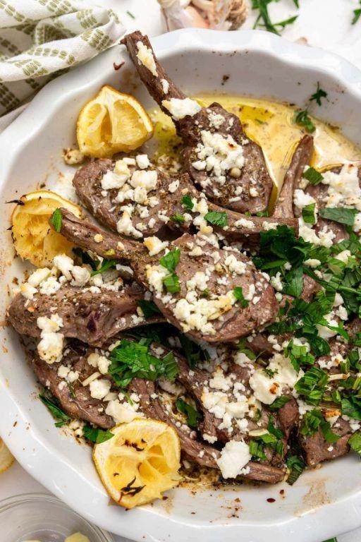 Greek Style Lamb Chops with Feta and Oregano