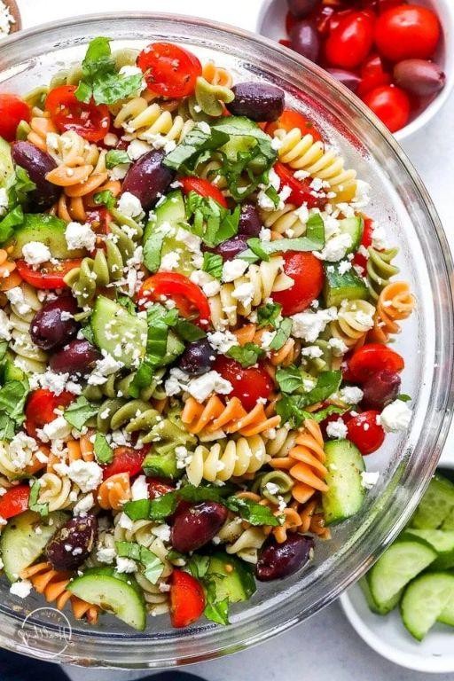 Greek Tri-Colored Pasta Salad with Olives