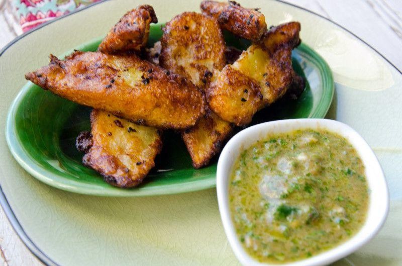 Green Banana Fritters with Spicy Dip