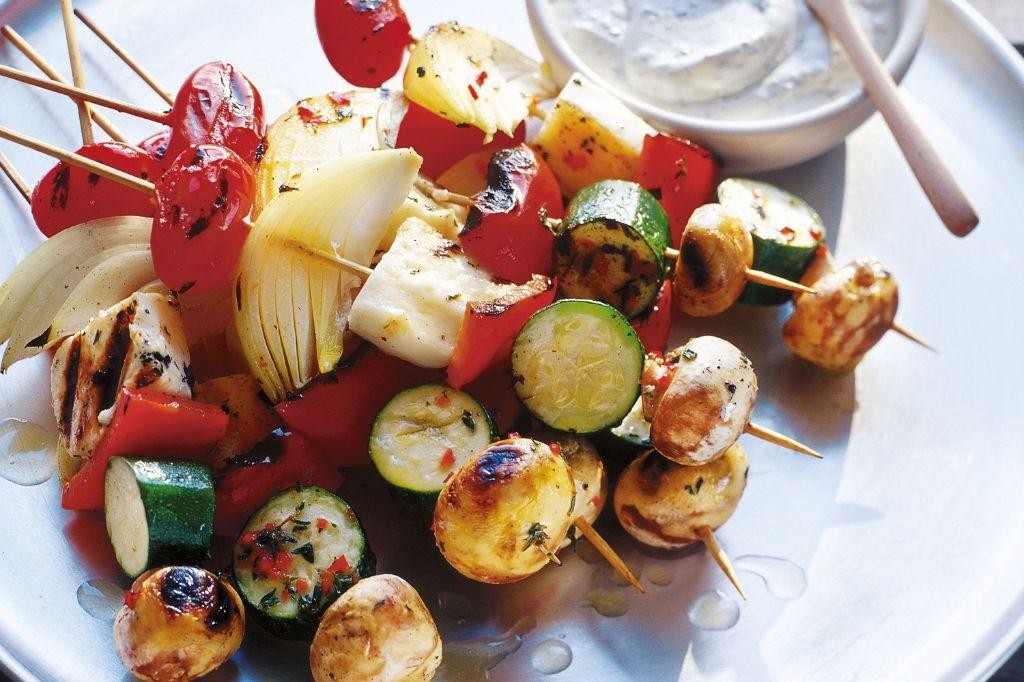 Grilled Halloumi and Feta Skewers