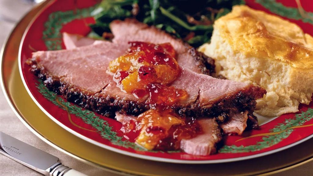 Grilled Ham Steak with Bourbon Molasses Glaze