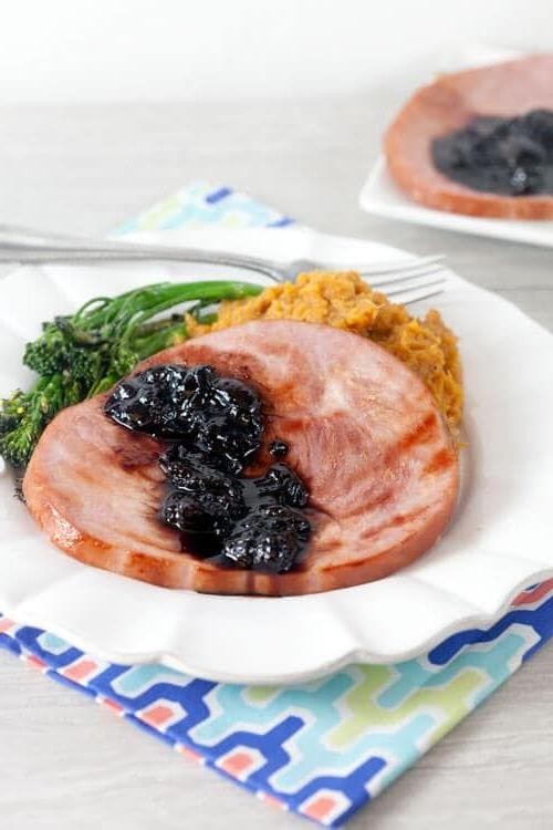 Grilled Ham Steak with Cherry Balsamic Reduction