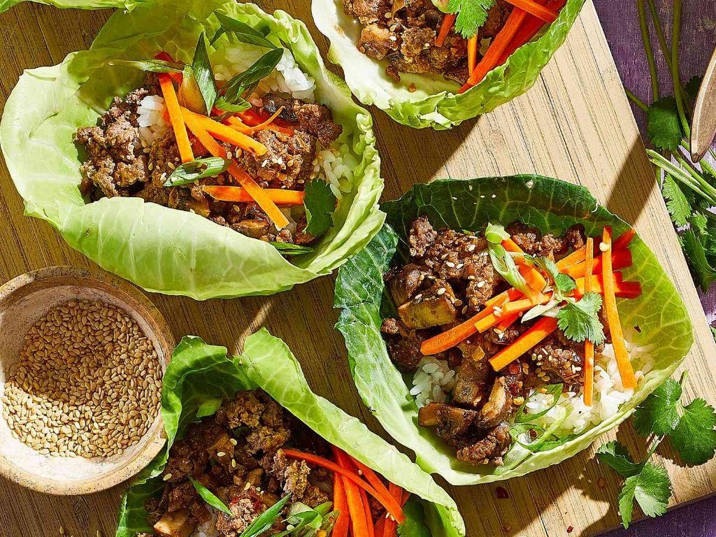 Grilled Hamburger and Cabbage Wraps