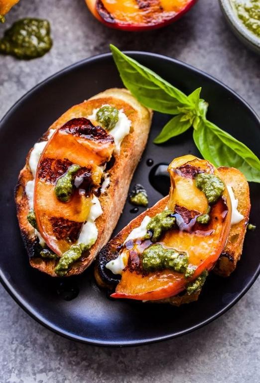 Grilled Peach and Burrata Crostini