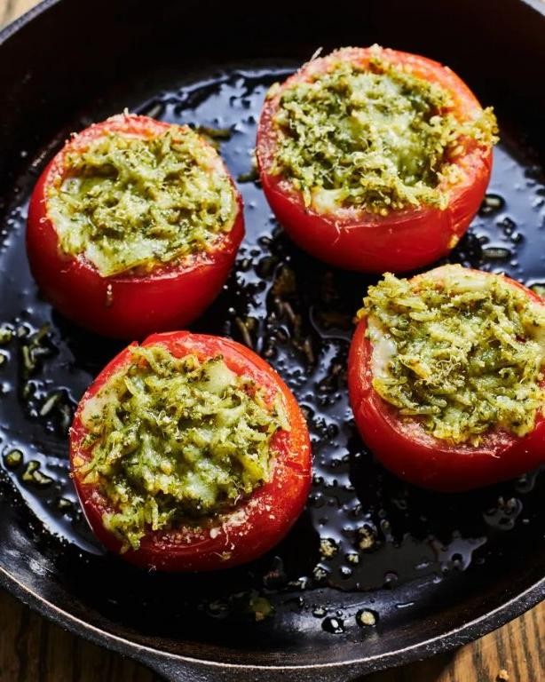 Grilled Pesto-Stuffed Tomatoes with Mozzarella
