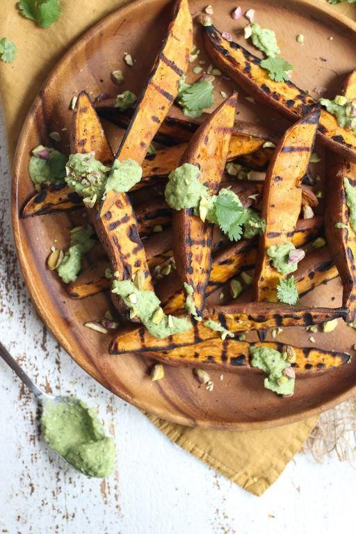 Grilled Sweet Potato Wedges with Avocado Lime Dip