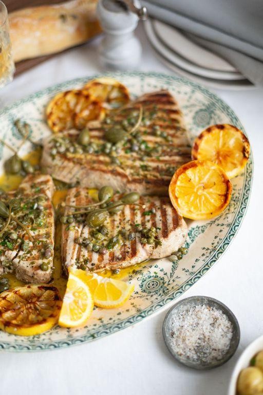 Grilled Yellow Tail Tuna with Lemon Herb Butter