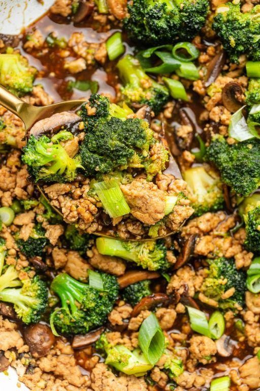 Ground chicken and broccoli stir-fry with oyster sauce