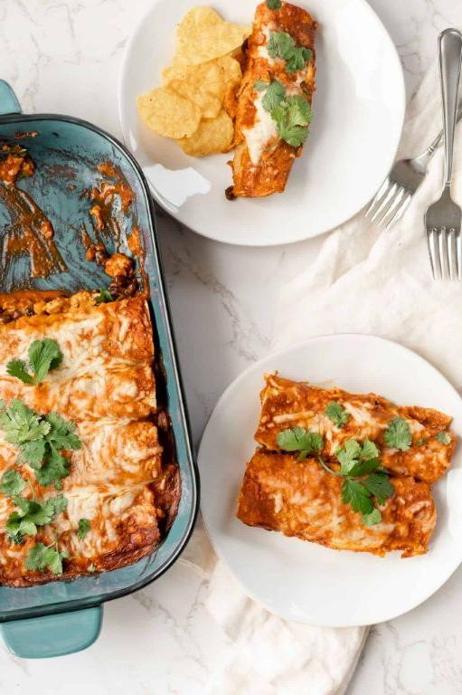 Ground chicken and corn enchiladas