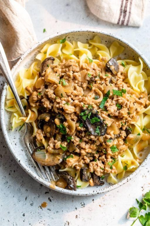 Ground chicken and mushroom stroganoff