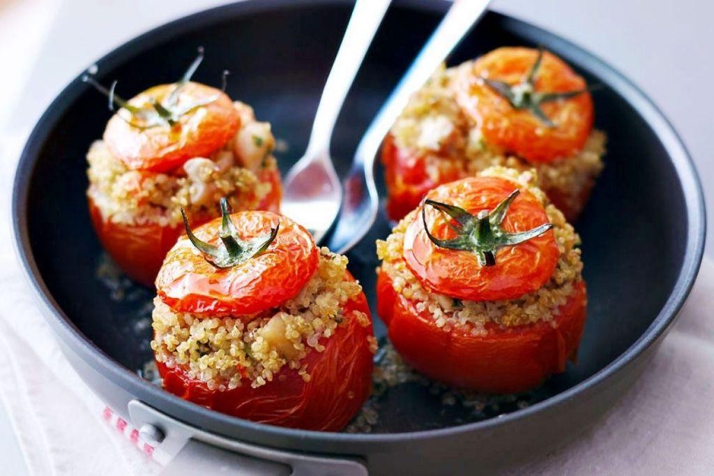 Ground chicken and quinoa stuffed tomatoes