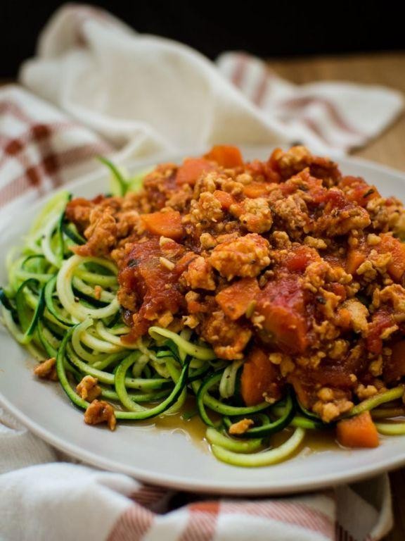 Ground chicken and zucchini noodle pasta