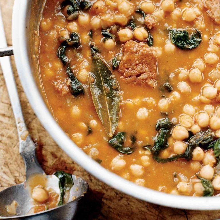 Ham and Garbanzo Bean Stew with Spinach