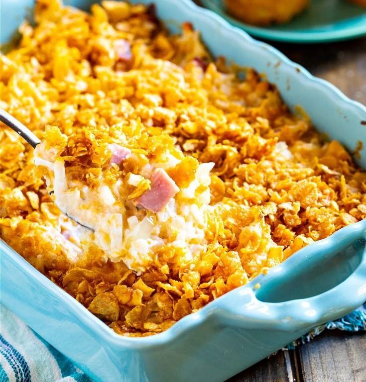 Ham and Swiss Funeral Potatoes with Dijon Mustard