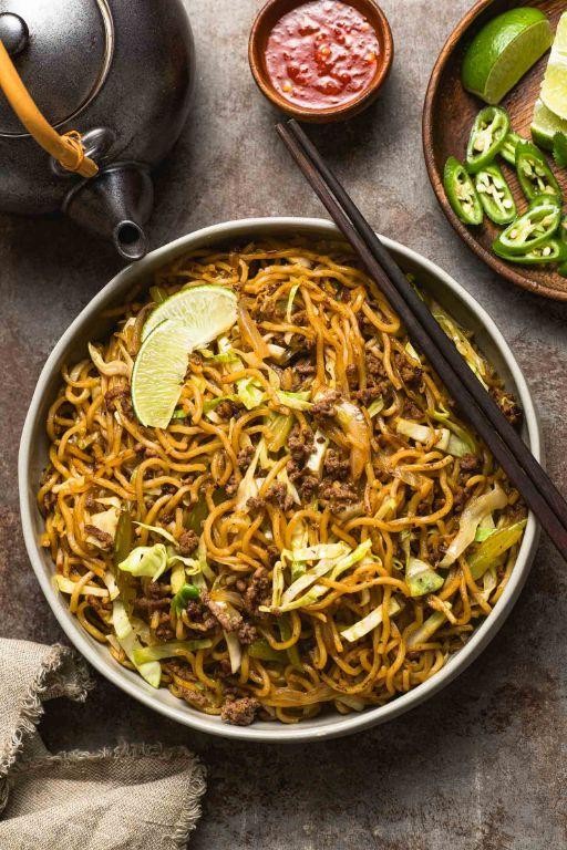 Hamburger and Cabbage Noodle Bowl