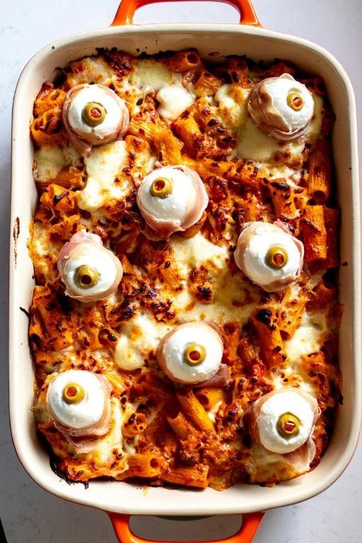 Haunted House Baked Ziti with Mozzarella