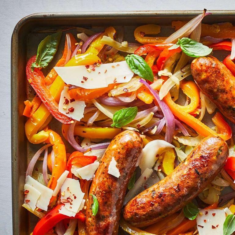 Healthy Sheet Pan Sausage and Peppers