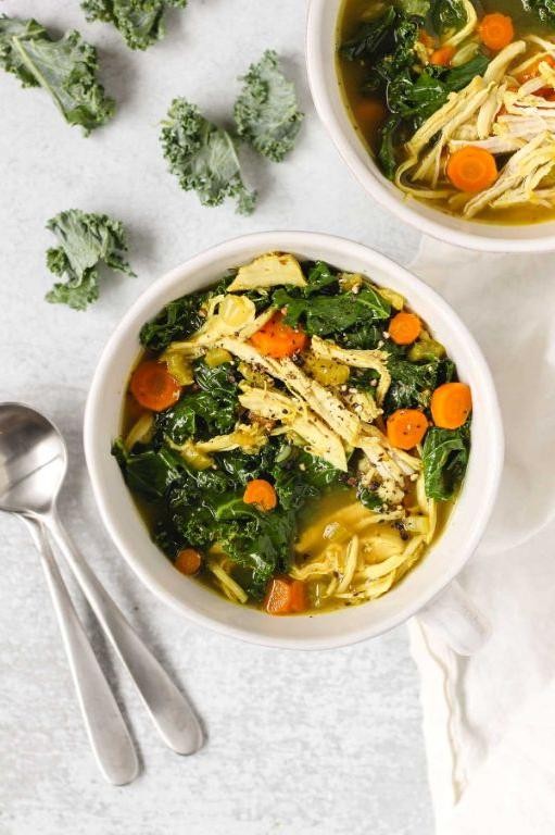 Healthy ground chicken and kale soup