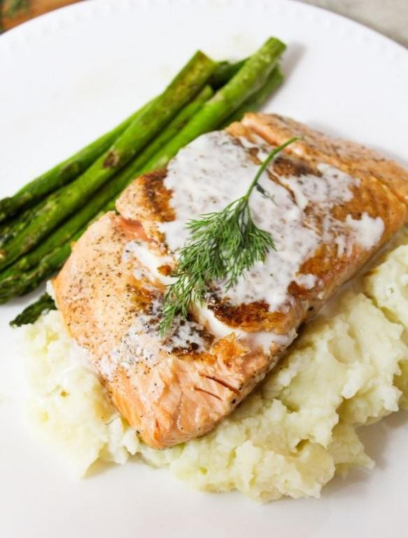 Herb-Crusted Salmon with Champagne Cream Sauce
