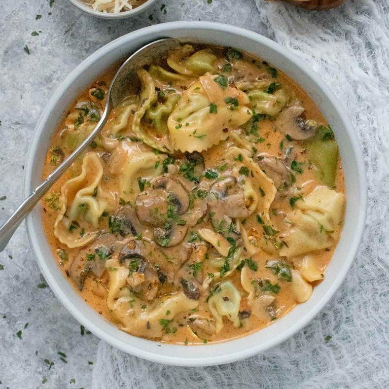 Herb-Infused Mushroom Tortellini Soup