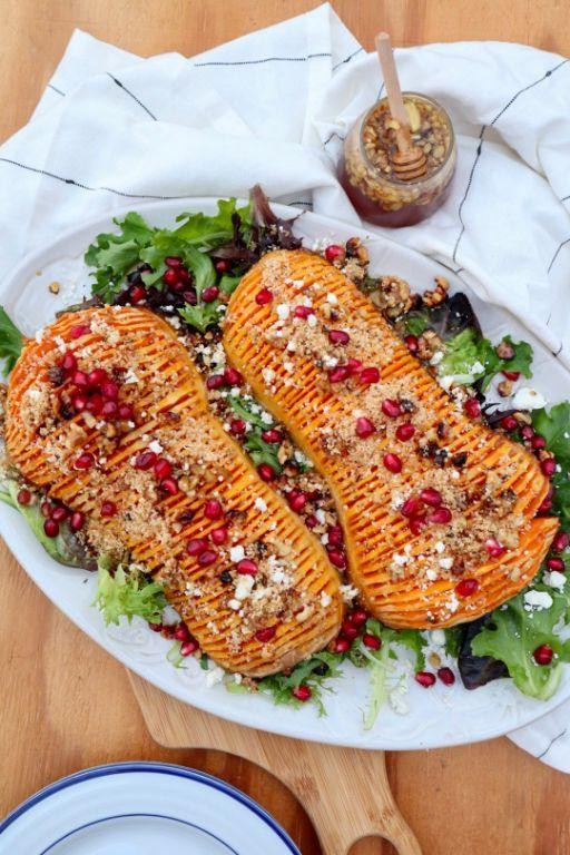 Herbed Goat Cheese Hasselback Butternut Squash