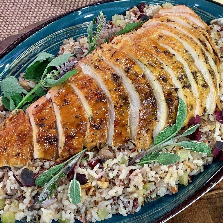 Herbed Turkey Breast with Wild Rice Stuffing