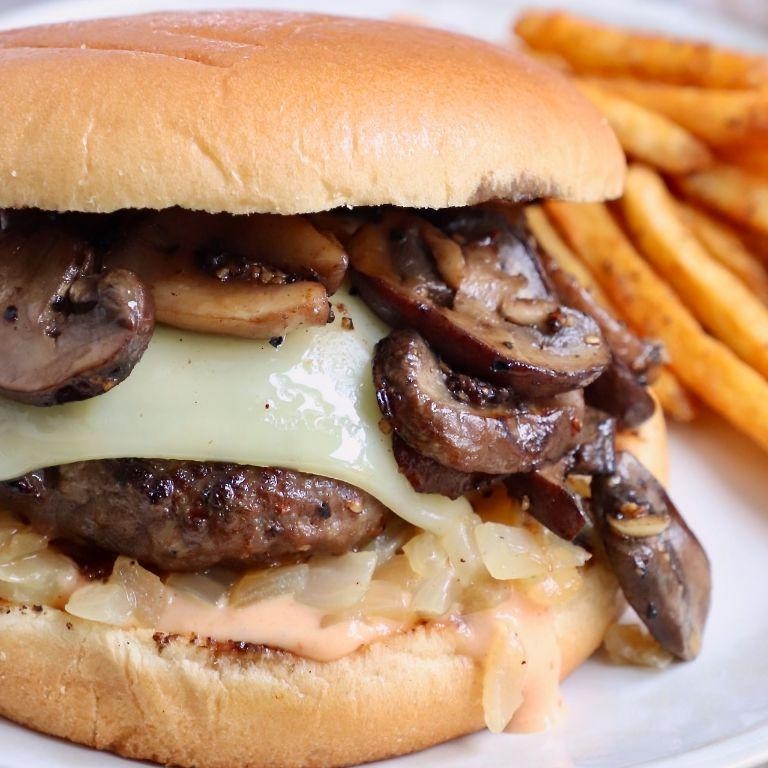 Homemade Mushroom and Swiss Burger