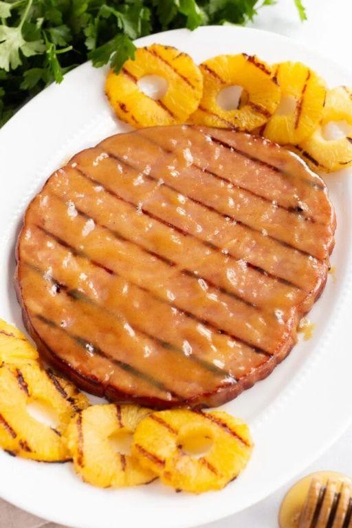 Honey Glazed Grilled Ham Steak with Pineapple Salsa