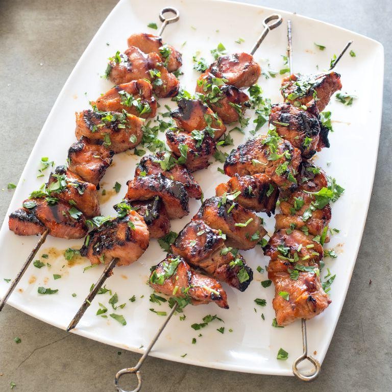 Honey Sriracha Glazed Pork Skewers