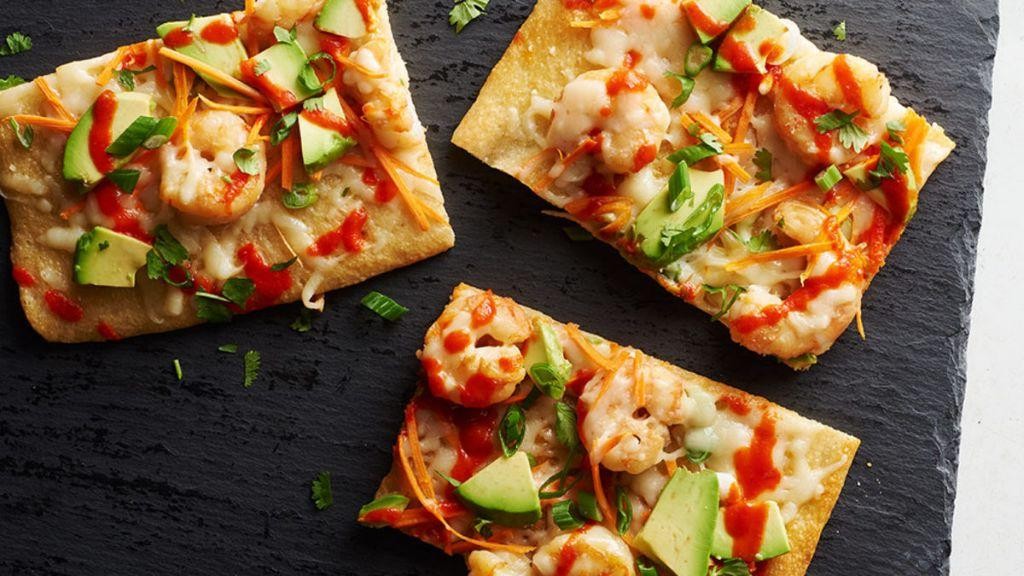 Honey Sriracha Shrimp Flatbread with Cilantro