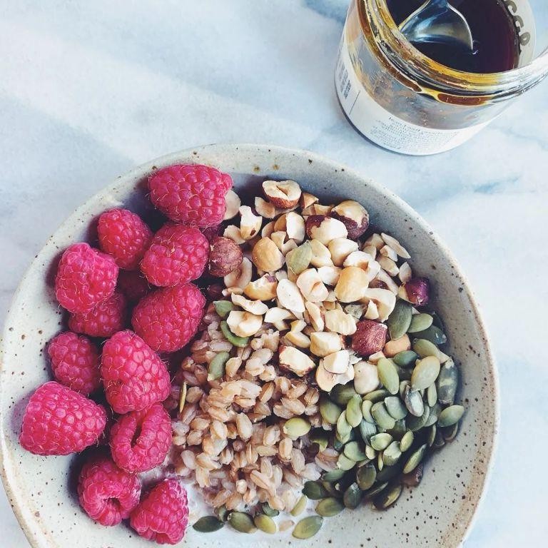 Instant Pot Farro Breakfast Bowl with Almond Butter and Berries