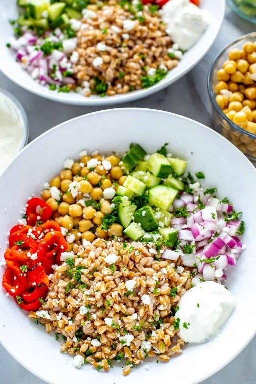 Instant Pot Farro Salad with Chickpeas, Cucumber, and Feta