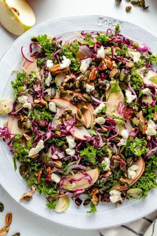 Kale and Brussels Sprout Salad with Apple Cider Vinaigrette