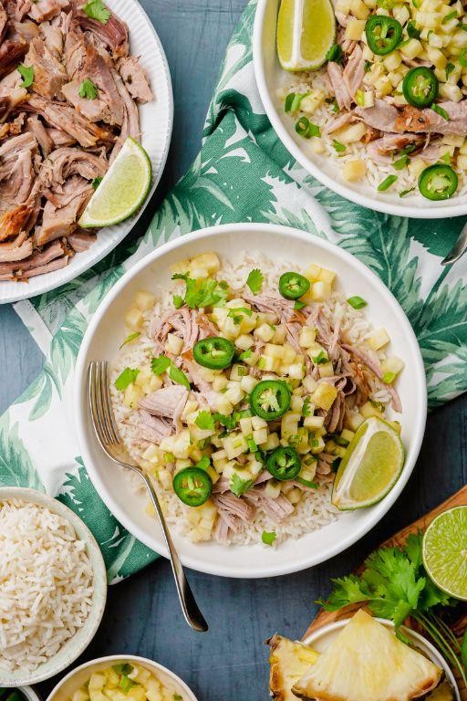 Kalua Pork Loco Moco with Pineapple Salsa