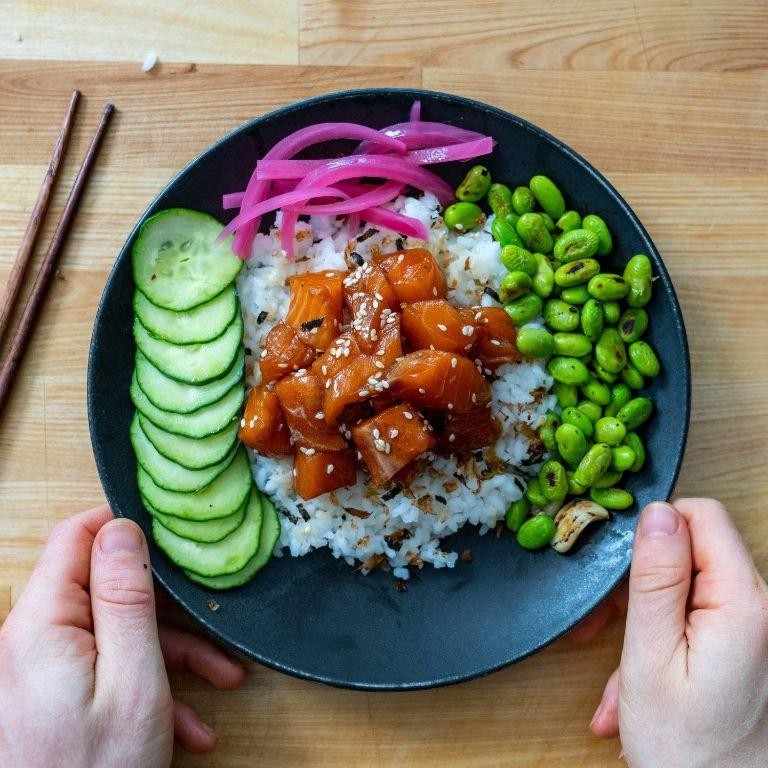 Keta Salmon Poke Bowl with Edamame