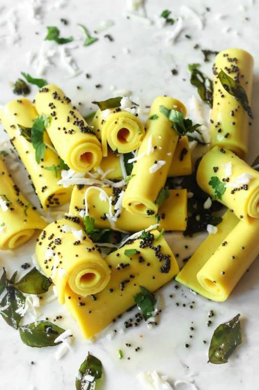 Khandvi with Mustard Seeds Tempering