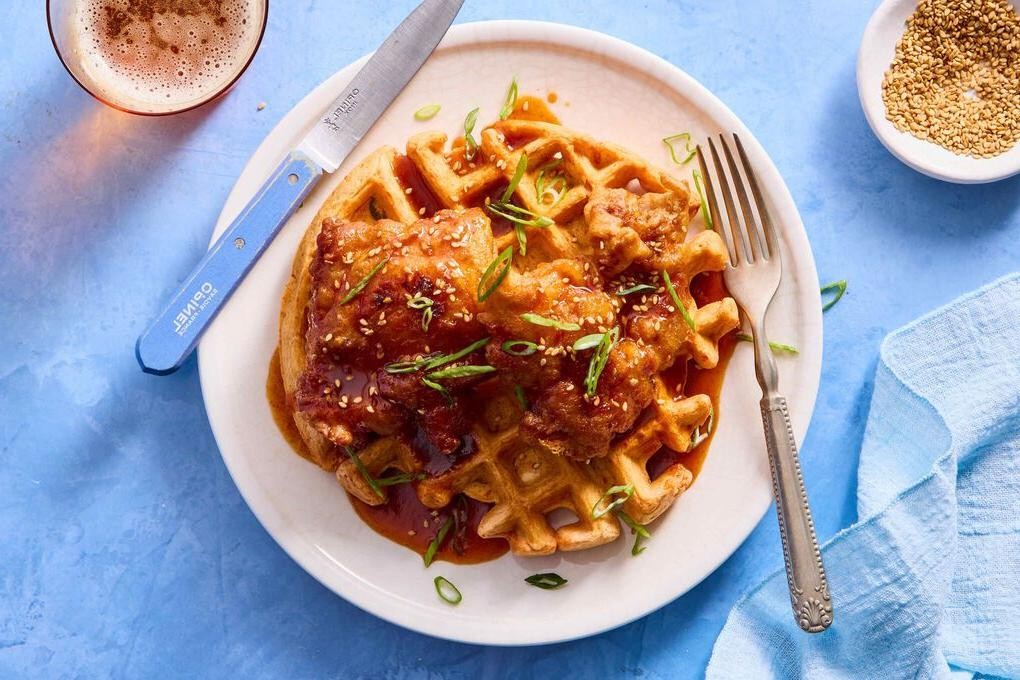 Kimchi and Scallion Waffles