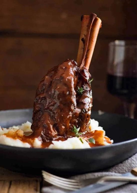 Lamb Shanks Braised in Red Wine