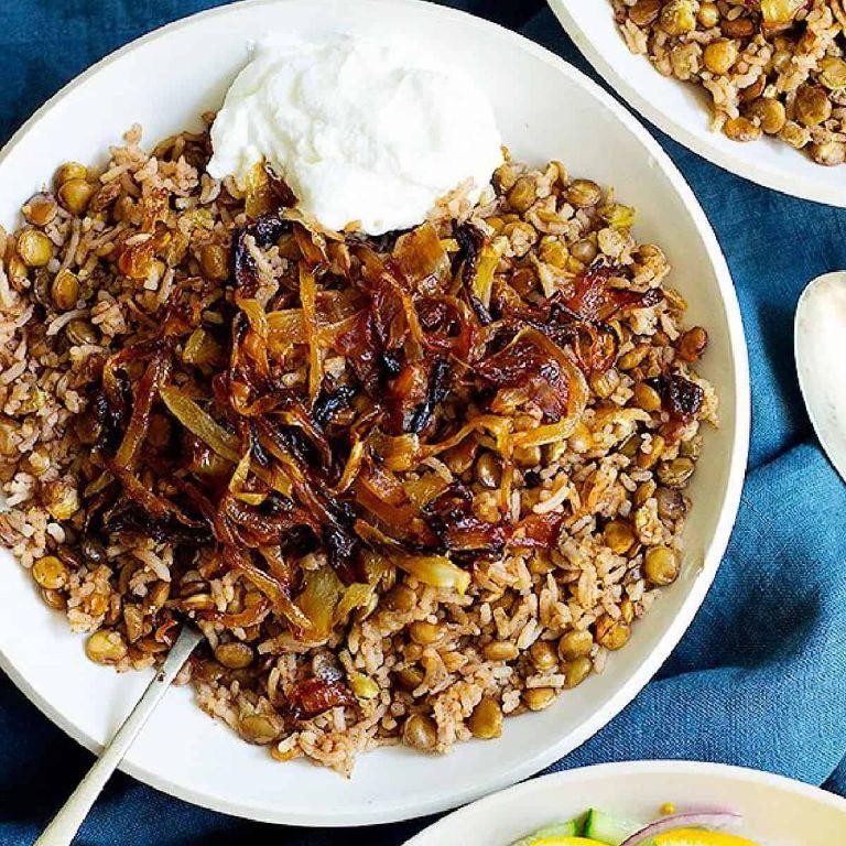 Lamb and Lentil Mujadara with Crispy Onions