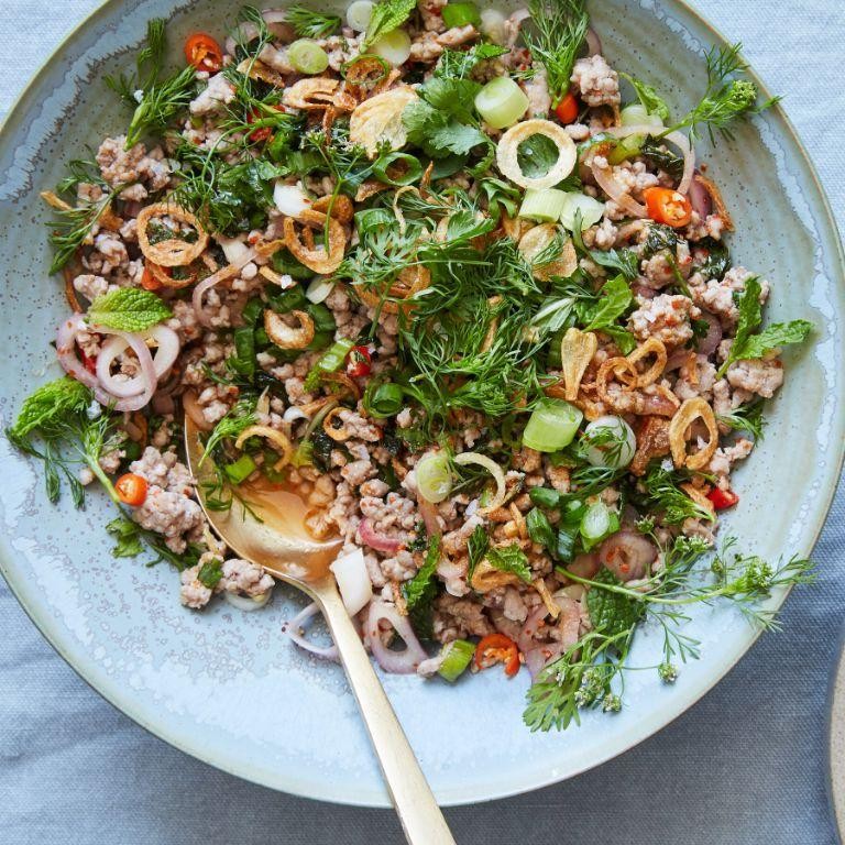 Larb Moo (Pork Larb) with Chili Flakes