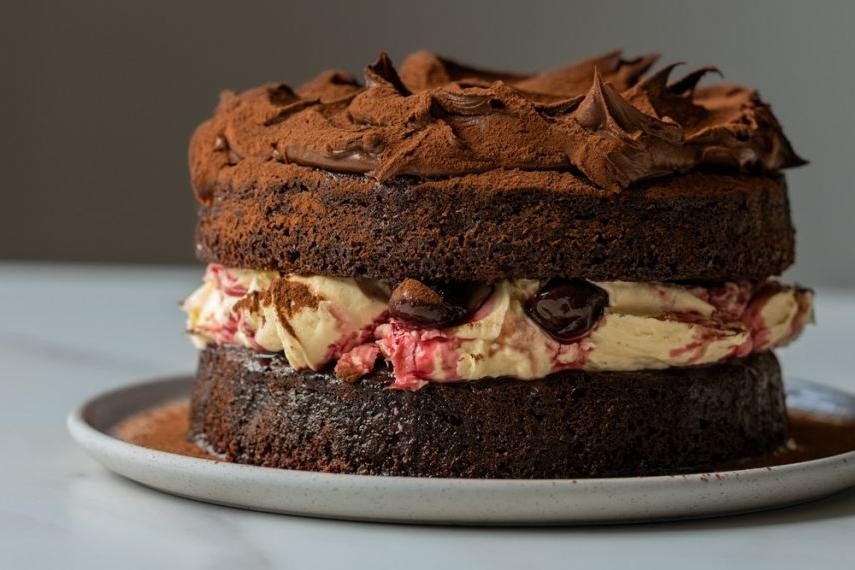 Layered Black Forest Gateau with Whipped Ganache