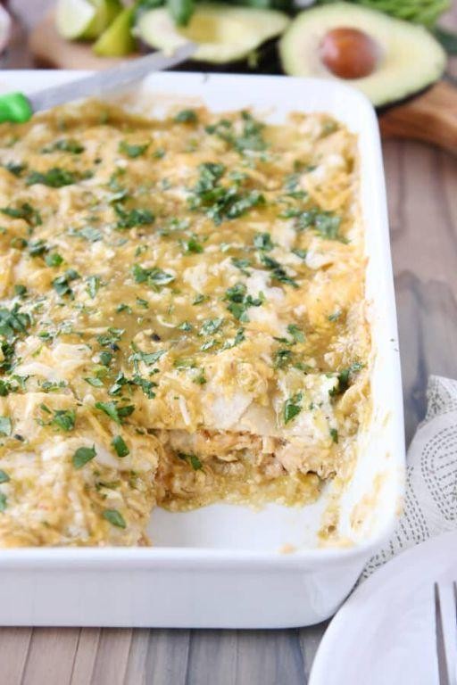 Layered Tortilla Chicken Enchilada Casserole