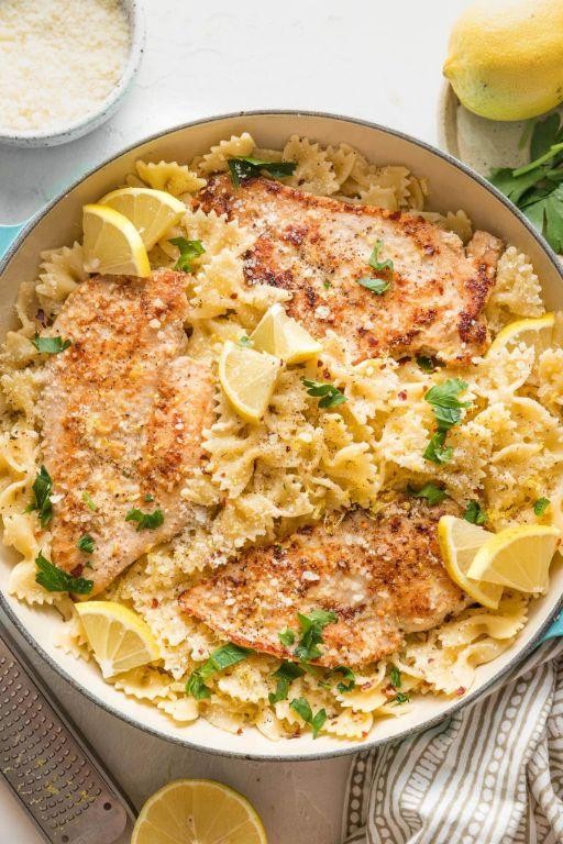 Lemon Herb Shredded Chicken Pasta