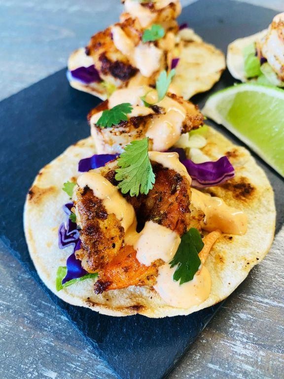 Lemon Pepper Blackstone Shrimp Tacos