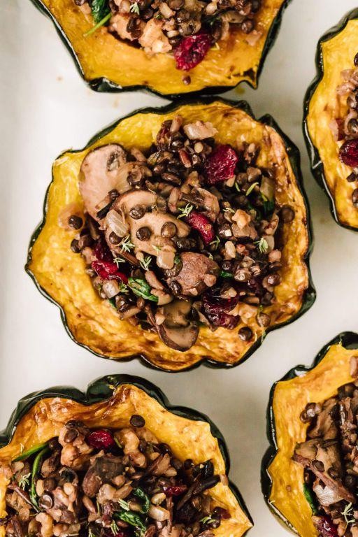 Lentil and Walnut Stuffed Acorn Squash