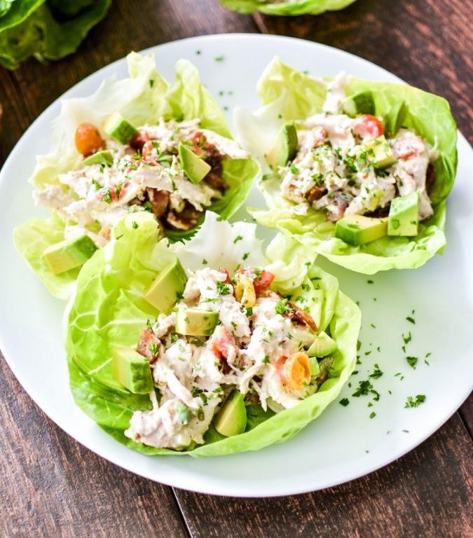 Light ground chicken and avocado lettuce cups