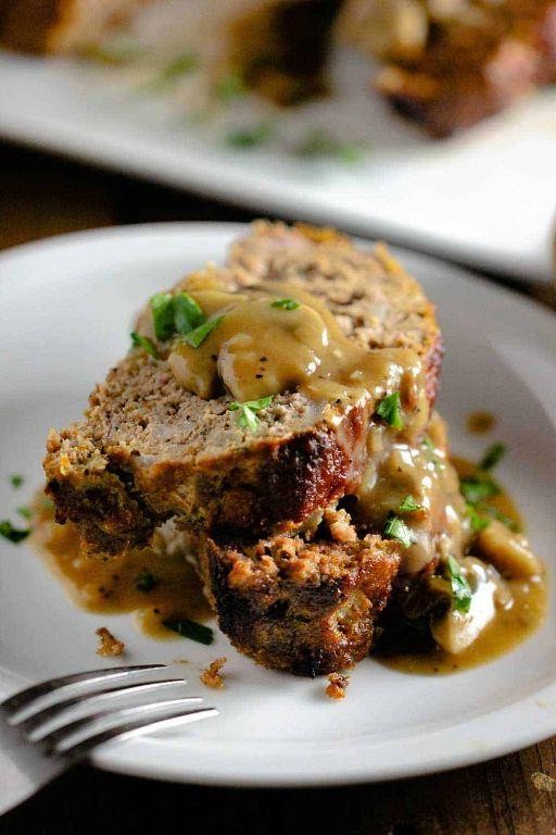 Llama Meatloaf with Mushroom Gravy