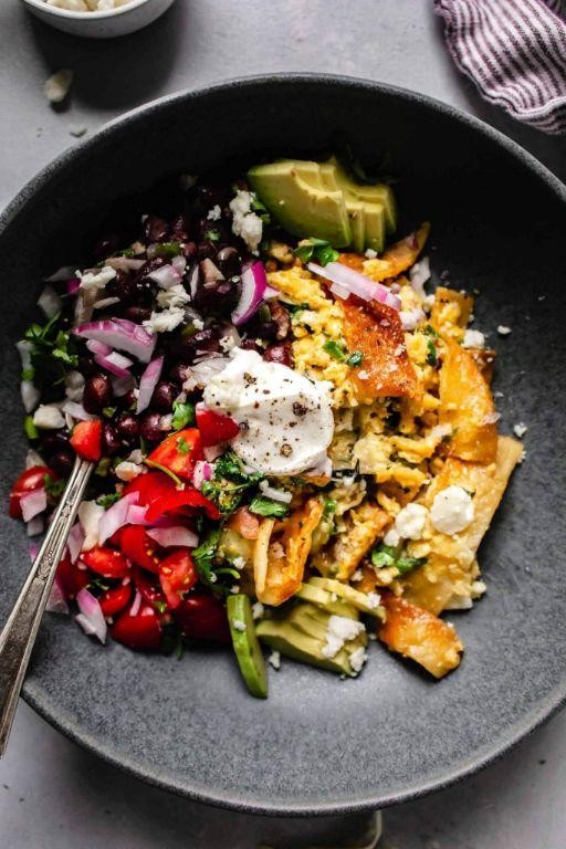Loaded Migas with Guacamole and Sour Cream