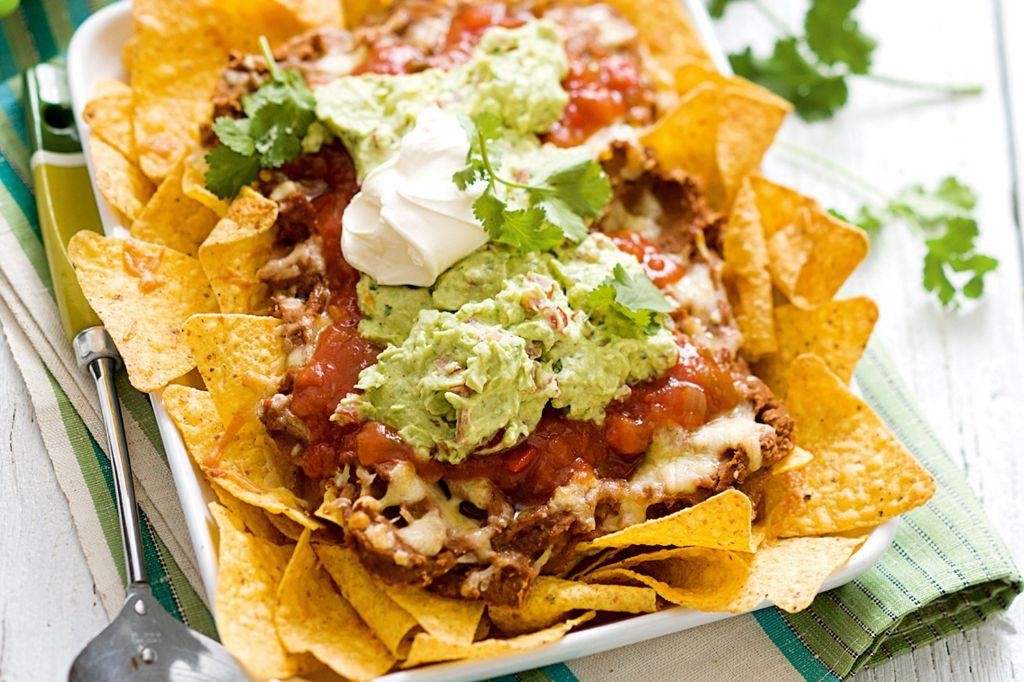 Loaded Nachos with Guacamole and Sour Cream